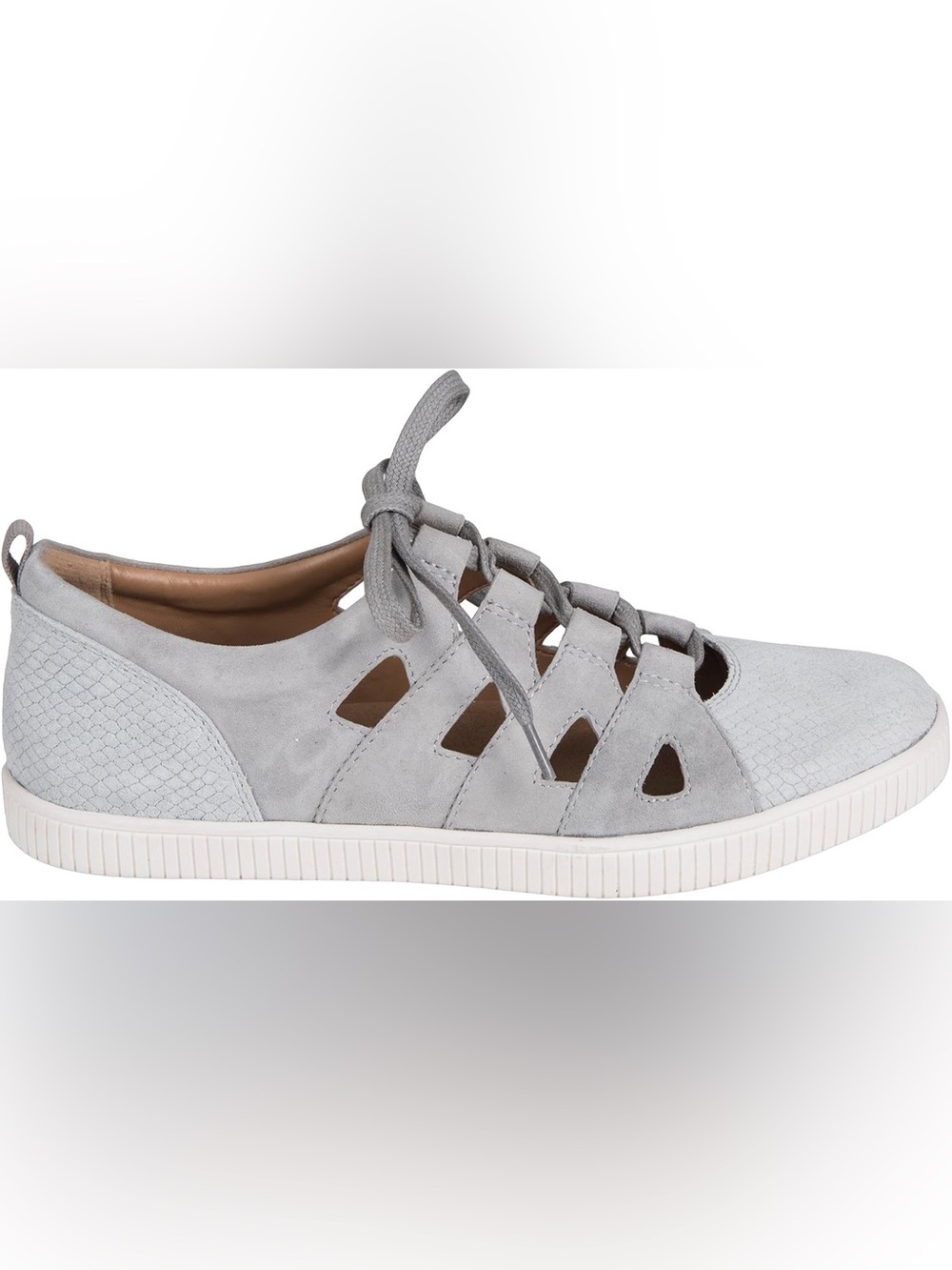 Earth Mulberry Silver Grey Suede Cutout Slip-on Lace Up Comfort Shoes | Size 8